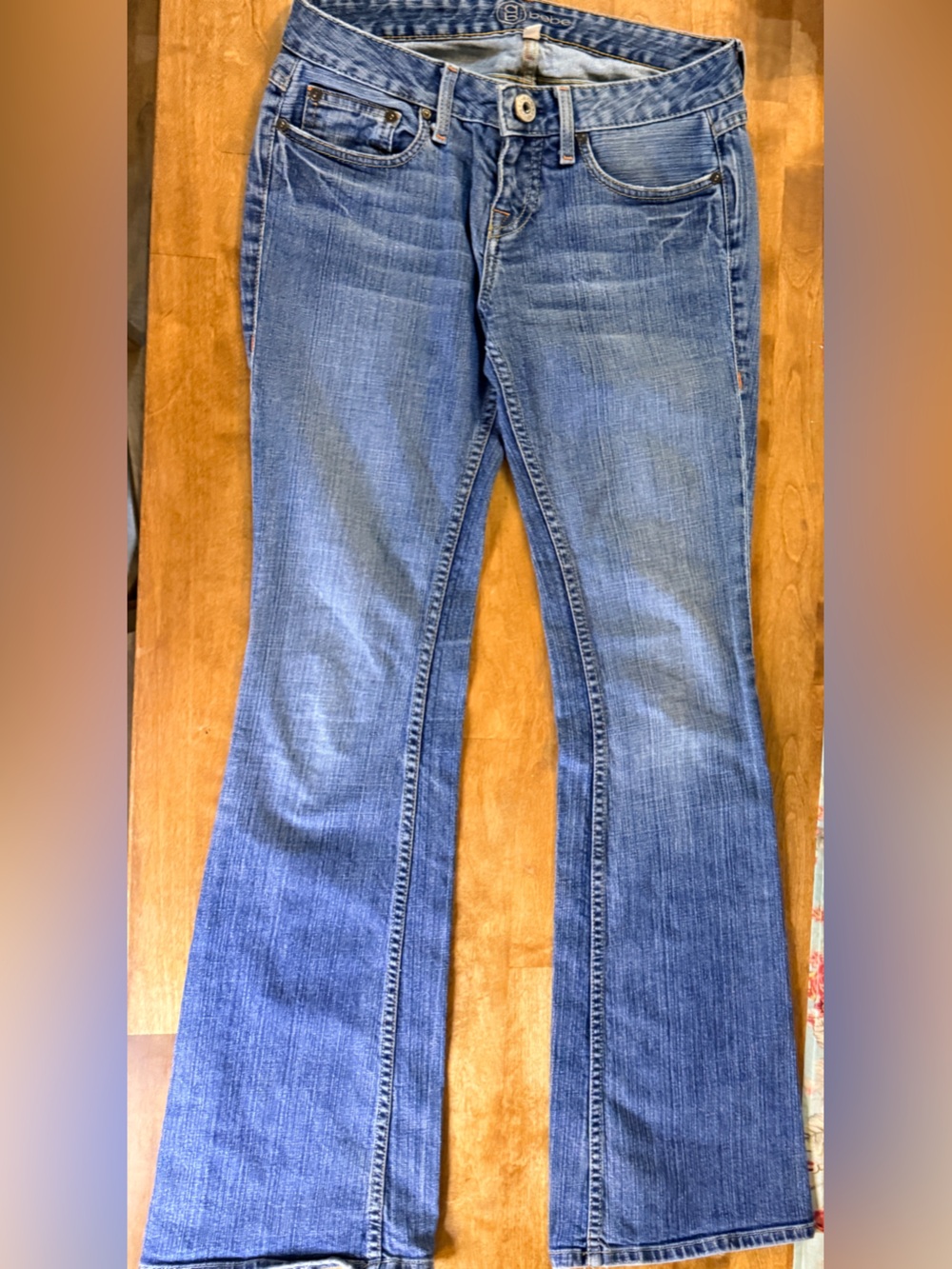 Vintage Y2K Bebe Low Rise Flare Jeans Embellished Back Pockets Size 28
